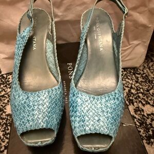 Pons Quintana Sky Blue Woven Wedges